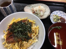 2017.7.25 今日は土用の丑の日。 お昼ごはんはうなぎ丼、大根とタコの酢の物、奈良漬け、お豆腐のお吸い物です!